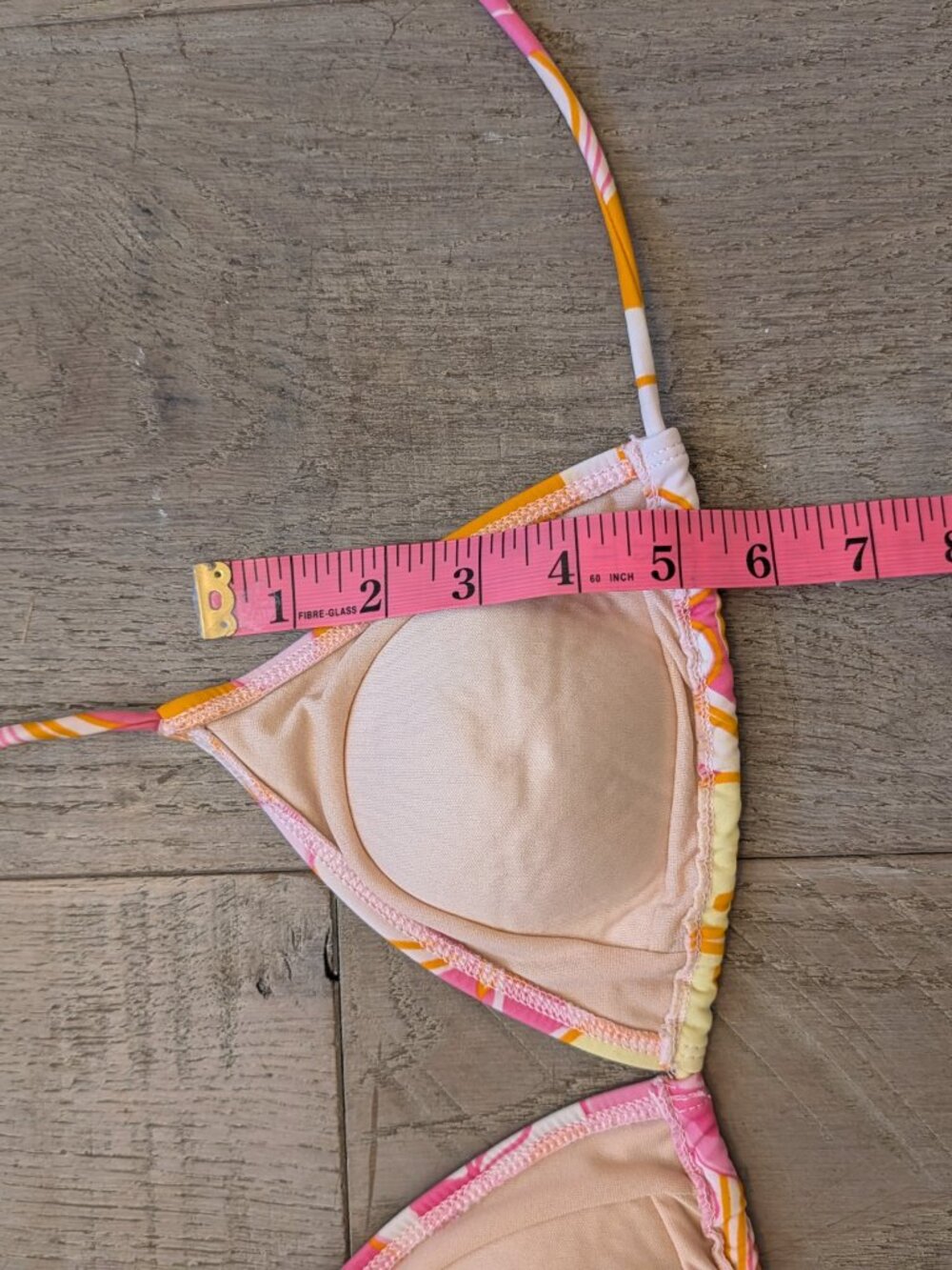Tropical Floral Triangle Halter Bikini Top Orange Pink Unbranded - Picture 6 of 6